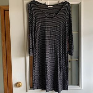 Black and white striped Maurices dress 3/4 length long sleeve with cross straps